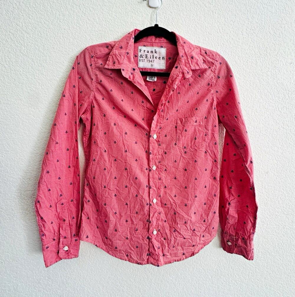 Frank & Eileen Red/Blue Gingham Anchor Print Long Sleeve Button-Up Shirt (S)